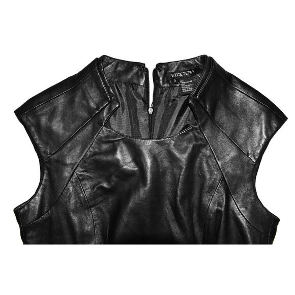 C0 Auth ETCETERA Black Genuine Leather Patch Pockets Short Sleeve Dress Size 2 - Picture 5 of 6